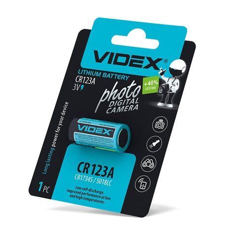 Батарейка литиевая Videx CR123A 1шт BLISTER CARD 8721 фото
